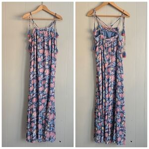 3/$15 Loft Floral Maxi Dress Tassle Straps Blue Pink Flowy Boho Breezy Sun S